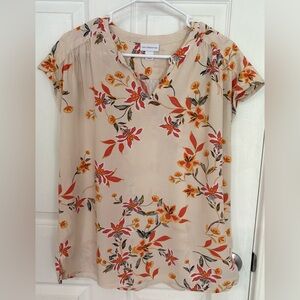 Liz Claiborne Beige and Red Floral Blouse